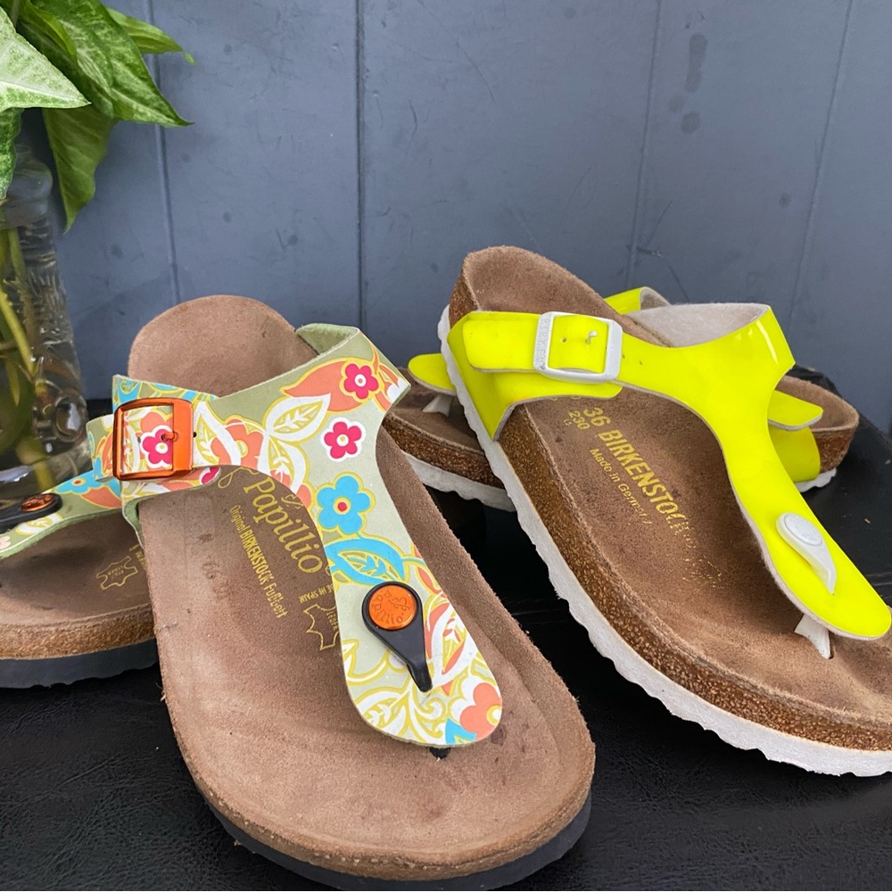 LOT 2 Pre-owned Birkenstock Gizeh Sandal Yellow and Multicolor 36/5 Women’s